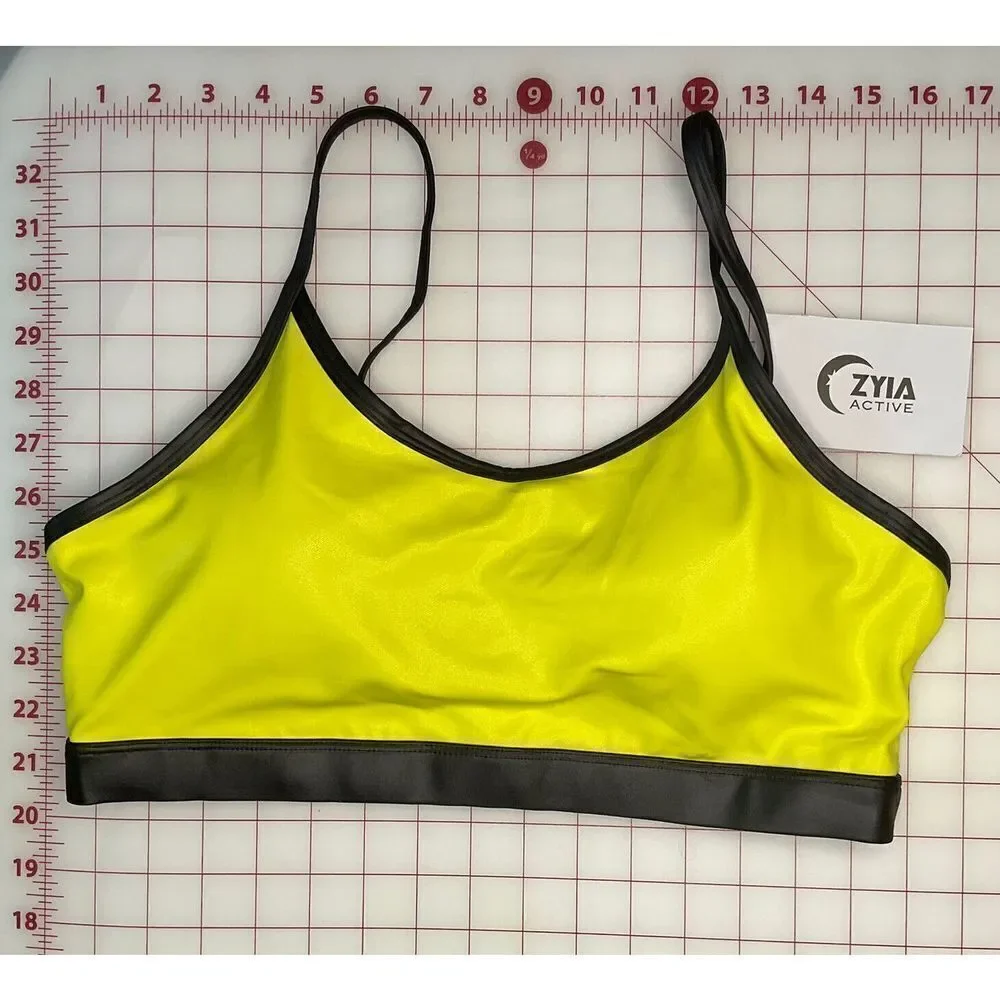 Zyia Active Sports Bra XXL Neon Yellow Metallic Light N Tight Adjustable Strap**